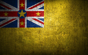 Niue metal flag, grunge art, oceanian countries, Day of Niue, national symbols, Niue flag, metal flags, Flag of Niue, Oceania, Niue HD wallpaper