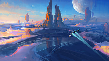 Galactic Dawn: Sci-Fi Landscape, Sci Fi, landscape HD wallpaper