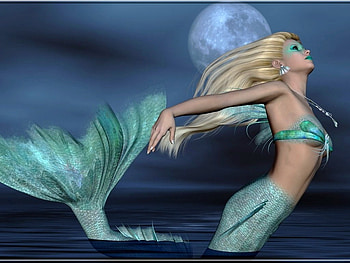 Mermaid, sea, rendering, sirena, girl, summer, moon, fantasy, luna, luminos HD wallpaper