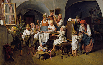 Preparing for festivities, family, craciun, man, pictura, ferdinand georg waldmuler, people, woman, children, painting, christmas HD wallpaper