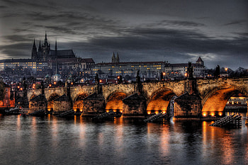 CZECH REPUBLIC, night, river, czecch, stone bridge, republic, buildings, reflection, lights, bridge, castle, dark sky HD wallpaper