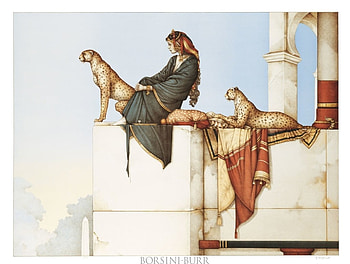 Persepolis, painting, art, pictura, girl, cheetah, burr, fanasy, surreal, borsini burr HD wallpaper