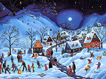 Christmas night, night, holidays, town, christmas, kids, xmas HD wallpaper