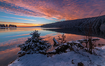 Lake Snow Evening Sunset , lake, sunset, nature, snow, evening HD wallpaper