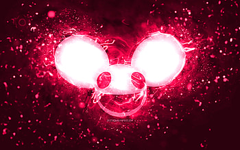 Deadmau5 pink logo, , canadian DJs, pink neon lights, creative, pink abstract background, Joel Thomas Zimmerman, Deadmau5 logo, music stars, Deadmau5 HD wallpaper