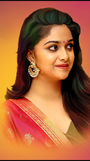 Keerthi Suresh, tamil actress, , digital painting HD phone wallpaper
