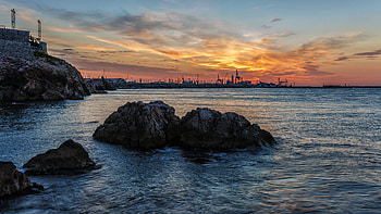 Nature, Sunset, Sea, Rocks, Lumps, Blocks HD wallpaper
