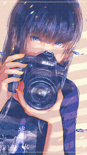 Camera Girl: Short-Haired Anime — & Android, short hair, camera, Anime, girl, anime girl HD phone wallpaper