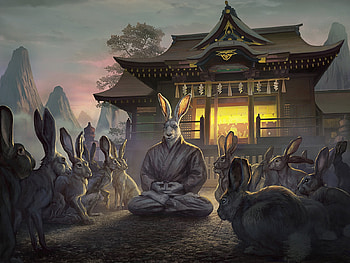 Sensei bunny, bunny, fantasy, temple, master, easter, rabbit, mojgan mirza HD wallpaper