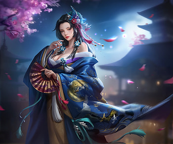 Fantasy girl, Artwork, Asian, Girl, Hand fan HD wallpaper