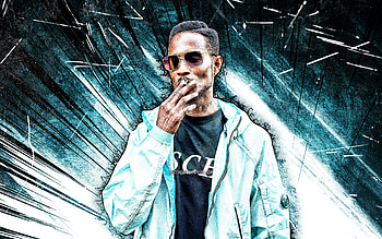D Double E, grunge art, british rapper, music stars, Darren Dixon, blue abstract rays, british celebrity, D Double E HD wallpaper
