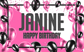 Happy Birtay Janine, Birtay Balloons Background, Janine, with names, Janine Happy Birtay, Pink Balloons Birtay Background, greeting card, Janine Birtay HD wallpaper
