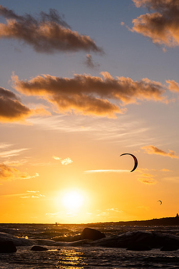 Sunset, Sky, Sea, Miscellanea, Miscellaneous, Paragliding, Paraglider HD phone wallpaper
