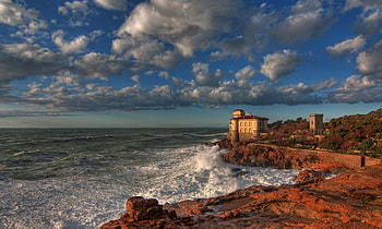 Nature, Sky, Clouds, Italy, Lock, Coast, r, Boccale Castle Livorno HD wallpaper