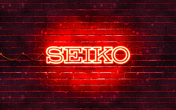 Seiko red logo, , red brickwall, Seiko logo, brands, Seiko neon logo, Seiko HD wallpaper