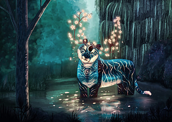 Fantasy, Art, Tiger, Glow, Being, Creature, Horns HD wallpaper