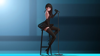 Original, anime, singing, hot, black dress, beautiful HD wallpaper