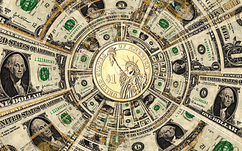 Gold coin 1 dollar, money background, american dollars, finance, gold coin, finance background, dollars, background with dollars HD wallpaper