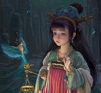 Fantasy girl, gorgeous, cute, luminos, lantern, ting ting, dark, night, frumusete, bird, superb, fantasy HD wallpaper