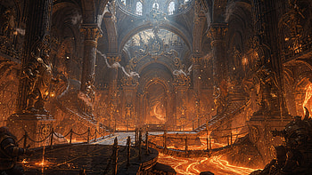 Molten Cathedral —, Fantasy, Cathedral, Lava, Throne HD wallpaper