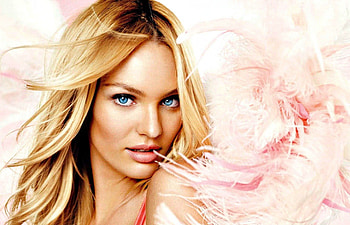 Candice Swanepoel, wings, model, blue eyes, blonde, girl, angel, beauty, woman, pink, feather HD wallpaper