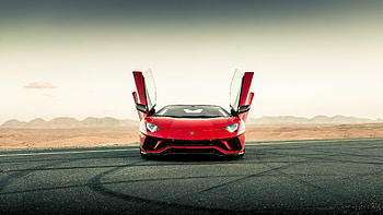 Red Lamborghini Aventador, open doors, sportcar HD wallpaper