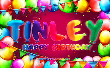 Happy Birtay Tinley, , colorful balloon frame, Tinley name, purple background, Tinley Happy Birtay, Tinley Birtay, popular american female names, Birtay concept, Tinley HD wallpaper
