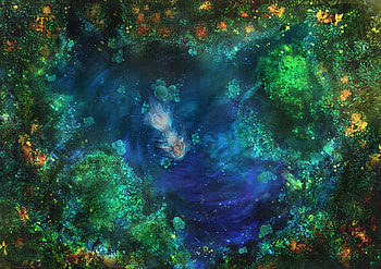 :), view from the top, blue, anime, green, girl, manga, water HD wallpaper