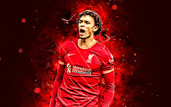 Trent Alexander-Arnold, , 2022, Liverpool FC, red neon lights, english footballers, soccer, Premier League, football, Trent Alexander-Arnold Liverpool, Trent Alexander-Arnold HD wallpaper