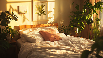 Cozy Bed Retreat - Ultra, bed, bedroom, sunlight, plant HD wallpaper
