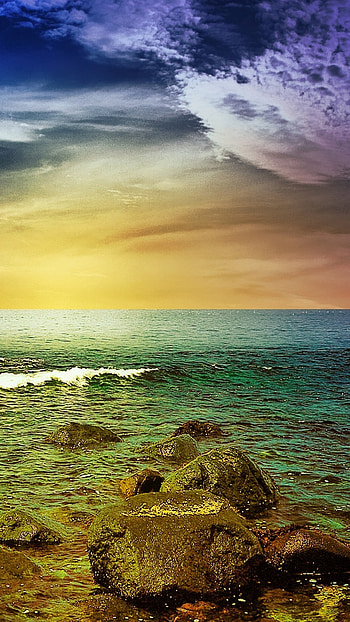 Stormy Sea Rocks Sunset Android ... HD phone wallpaper