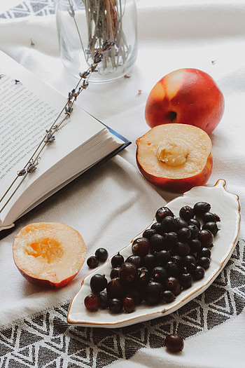 Food, Currant, Still Life, Text, Book, Lavender, Peach HD phone wallpaper