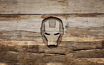 Iron Man wooden logo, , wooden backgrounds, superheroes, Iron Man logo, creative, IronMan, wood carving, Iron Man HD wallpaper