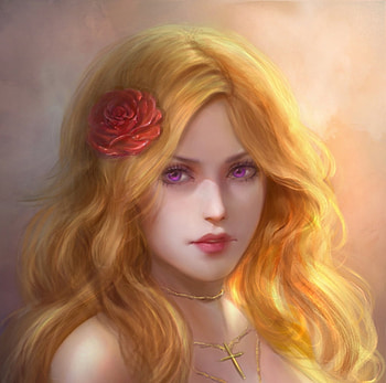 Nikita, frumusete, blonde, girl, rose, fantasy, flower, red, face, luminos, tamikaproud HD wallpaper