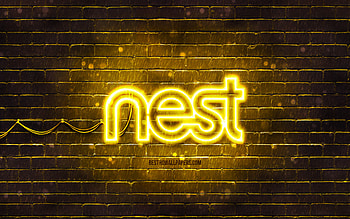 Google Nest yellow logo, , yellow brickwall, Google Nest logo, brands, Google Nest neon logo, Google Nest HD wallpaper