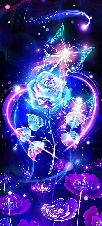 Shiny_Rose, art, blue, neon HD phone wallpaper