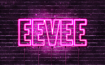 Happy Birtay Eevee, , pink neon lights, Eevee name, creative, Eevee Happy Birtay, Eevee Birtay, popular japanese female names, with Eevee name, Eevee HD wallpaper