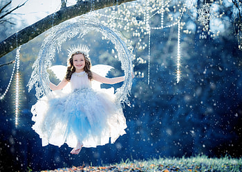 Little fairy, blue, sweet, wings, white, cute, girl, copil, fairy, moon, iarna, luna, child, ice HD wallpaper