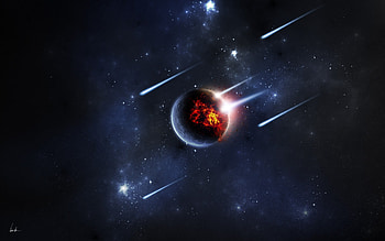 Planet Meteors Digital Art, meteors, digital-universe, abstract, artist HD wallpaper