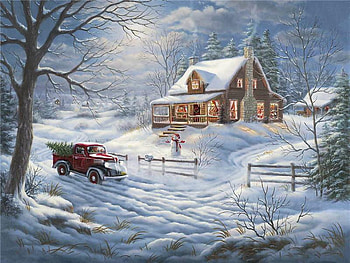 That Time Of Year, winter, night, fences, pines, houses, yard, snow, barn, cold, country, tree, christmas, lights, decorations, sky, truck, evening, snow man HD wallpaper