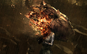 Burning Face Umbrella , umbrella, fire, artist, artwork, digital-art, manipulation HD wallpaper