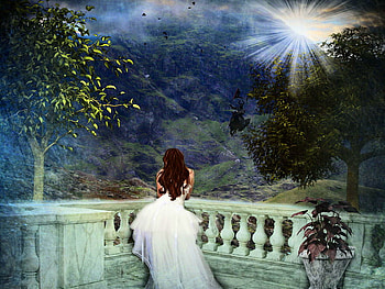 When the guests go home, white dressed, guests, summer night, lonely, sadness, mountain, woman, summer, sad, lady, moon, loneliness, home HD wallpaper