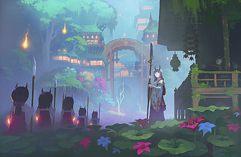 Anime, Original, Building, Greenery HD wallpaper