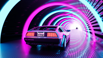 Retro artwork, DeLorean, car run through portal HD wallpaper