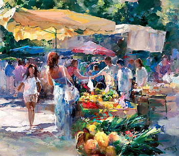 Market Day, architecture, art, Haenraets, beautiful, cityscape, people, artwork, scenery, painting, market HD wallpaper