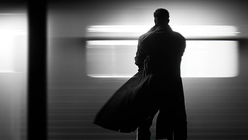 On Subway, alone, monochrome, black-and-white, artist, artwork, digital-art, artstation HD wallpaper