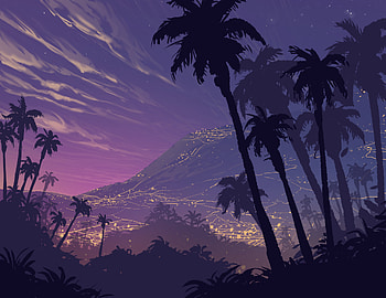 Art, Landscape, Mountains, Night, Palms, Shadows HD wallpaper