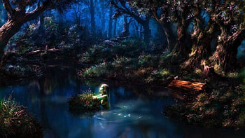 'Night memories'....., night, mermaid, forest, lake HD wallpaper