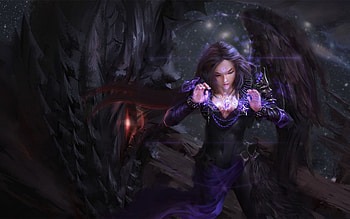Sorceress, purple, black, fantasy, dragon, girl, luminos, dark HD wallpaper
