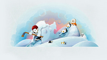 winter, bears, hockey, hockey stick, baby, penguin, fun HD wallpaper